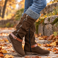 Womens Winter Boots - Knit Cuff Mid Calf Slouch Boots - Warm Lined Side Zip