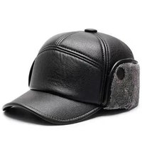 Winter Hat with Ear Flaps - Faux Leather Baseball Cap - Faux Fur Lined