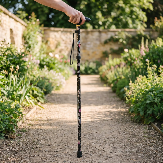 Walking Cane - Folding Floral Design - Folds to 10.6 in for Travel