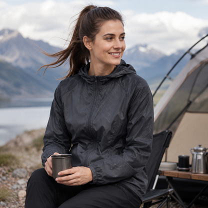 Packable Rain Jacket - Lightweight Hooded Cycling Jacket