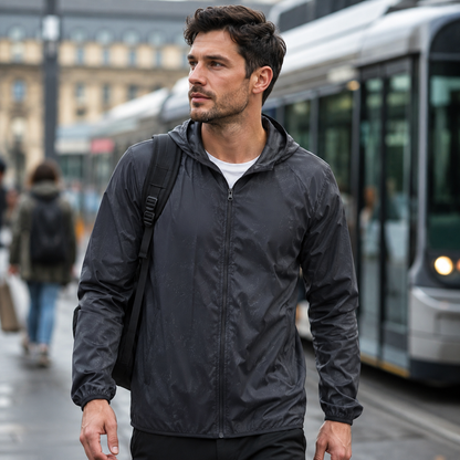 Packable Rain Jacket - Lightweight Hooded Cycling Jacket