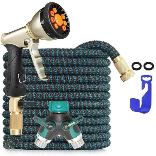 Expandable Garden Hose – 10-Function Brass Nozzle – Kink-Free
