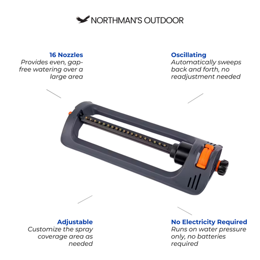 Oscillating Lawn Sprinkler – 16 Nozzles – Automatic Garden Watering