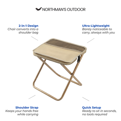 Folding Camping Stool – Carry Bag Chair – Ultra Lightweight