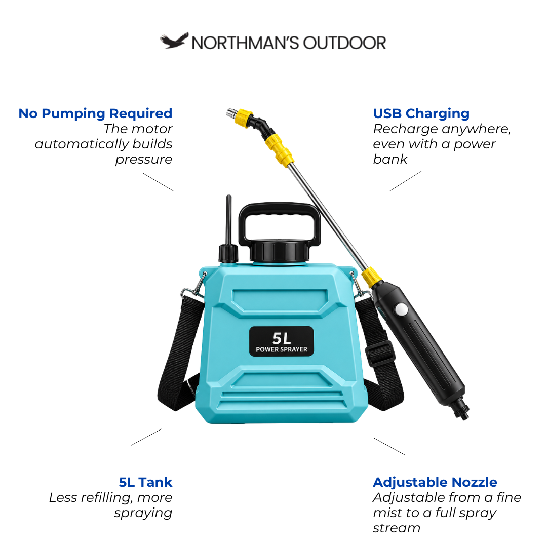 Battery Pressure Sprayer 5L – USB Backpack Sprayer – Adjustable