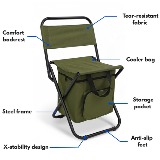 Portable Camping Chair – Cooler Backpack Seat – Footrest Comfort
