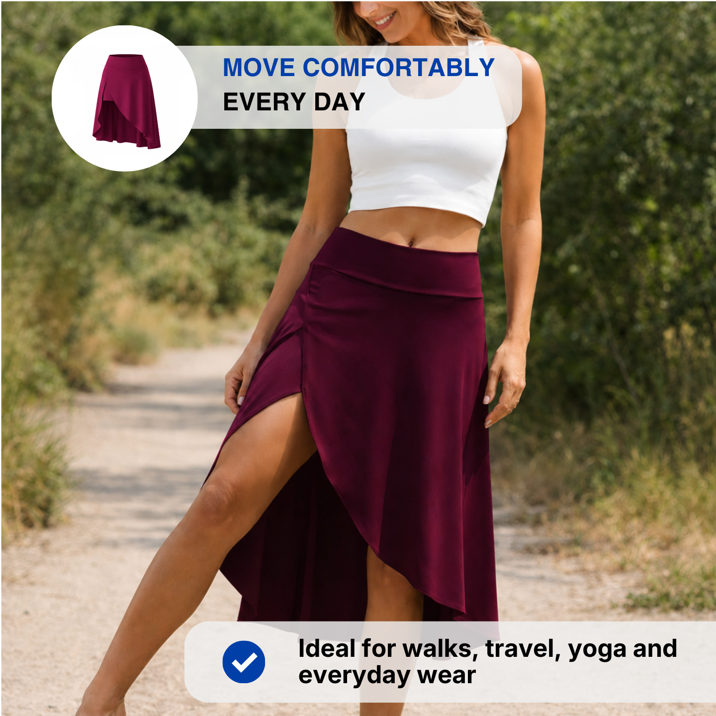 Women’s Asymmetrical Sports Skirt – Midi Length – Side Slit