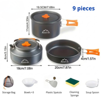 Camping Cookware Set – Complete 9-Piece Set – Pot, Kettle & Frying Pan