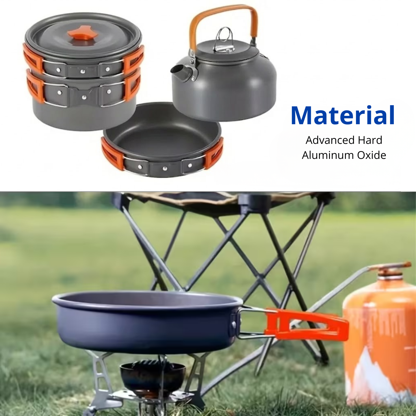 Camping Cookware Set – Complete 9-Piece Set – Pot, Kettle & Frying Pan