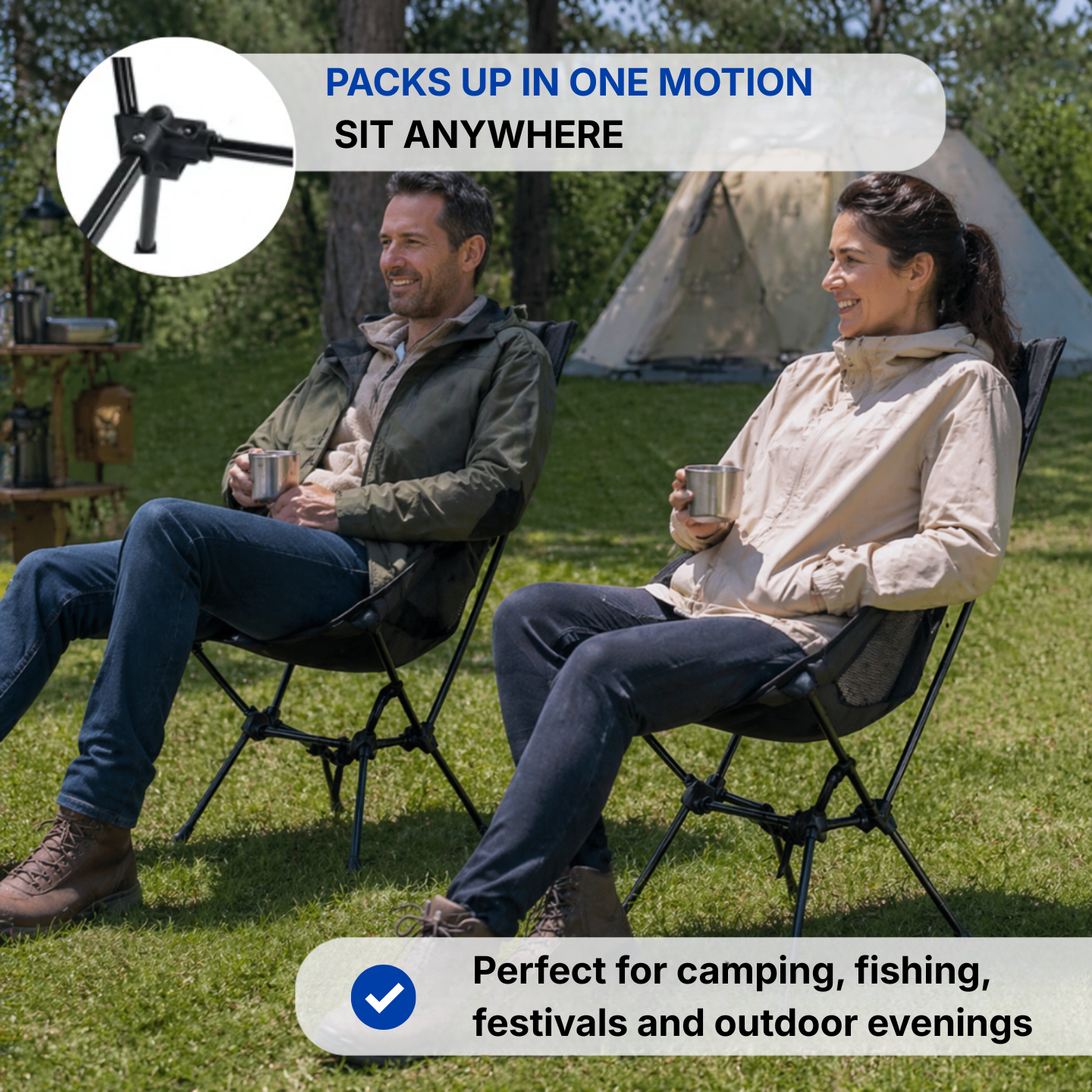 Portable Camping Chair – Foldable Design – High Back Support
