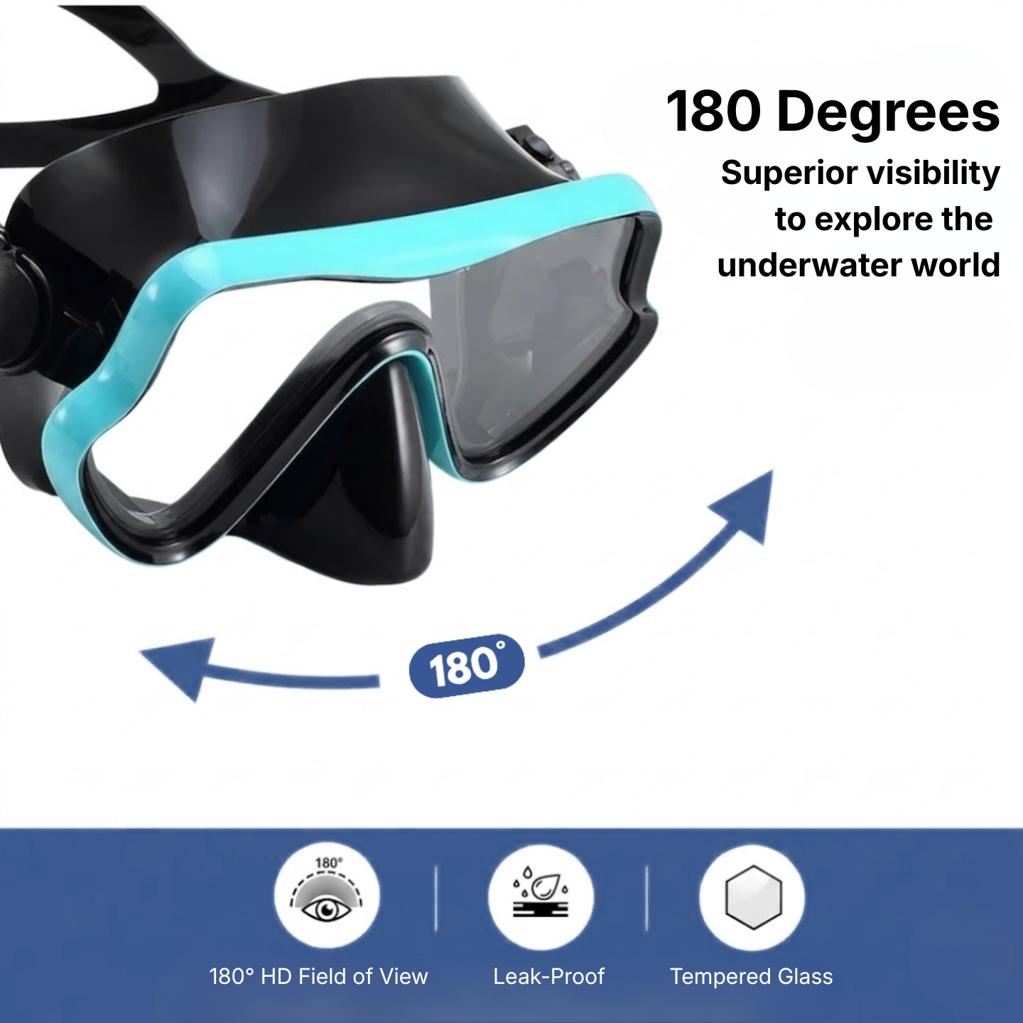 Snorkel Set with Mask - 180° HD View Tempered Glass - Leak-Proof