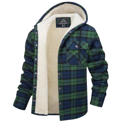 Men's Flannel Shirt Jacket - Sherpa Lined & Hooded - Snap Front