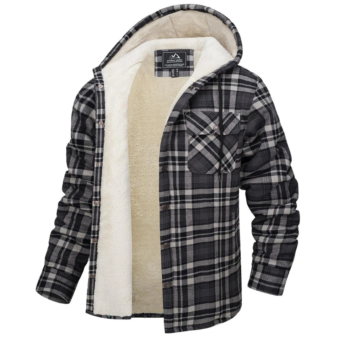 Men's Flannel Shirt Jacket - Sherpa Lined & Hooded - Snap Front