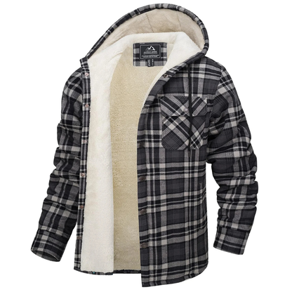 Men's Flannel Shirt Jacket - Sherpa Lined & Hooded - Snap Front