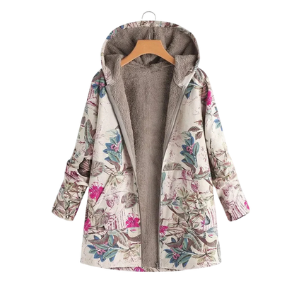 Women's Hooded Winter Jacket - Fleece Lined - Floral Print