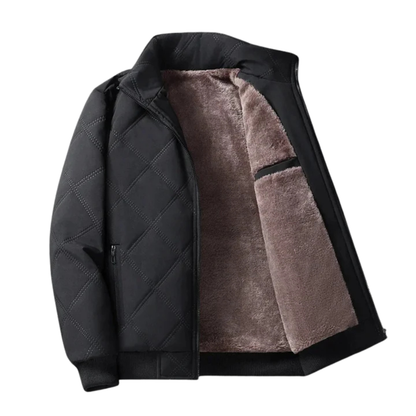 Men's Quilted Jacket - Plush Fleece Lining - Stand Collar