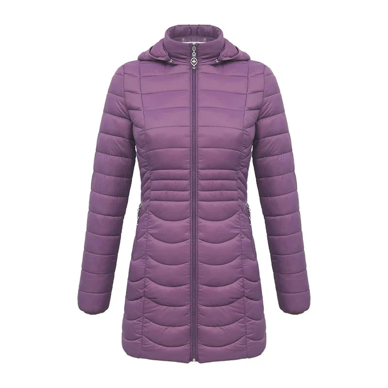 Women's Long Puffer Coat - Detachable Hood - Ultralight Quilted
