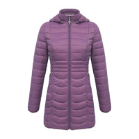 Women's Long Puffer Coat - Detachable Hood - Ultralight Quilted