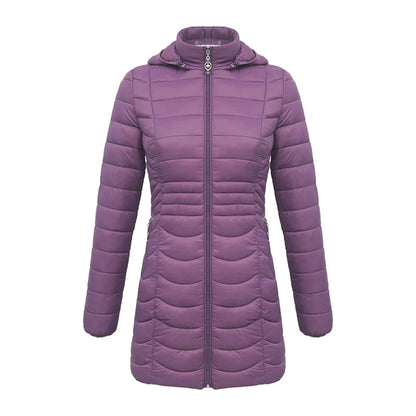 Women's Long Puffer Coat - Detachable Hood - Ultralight Quilted