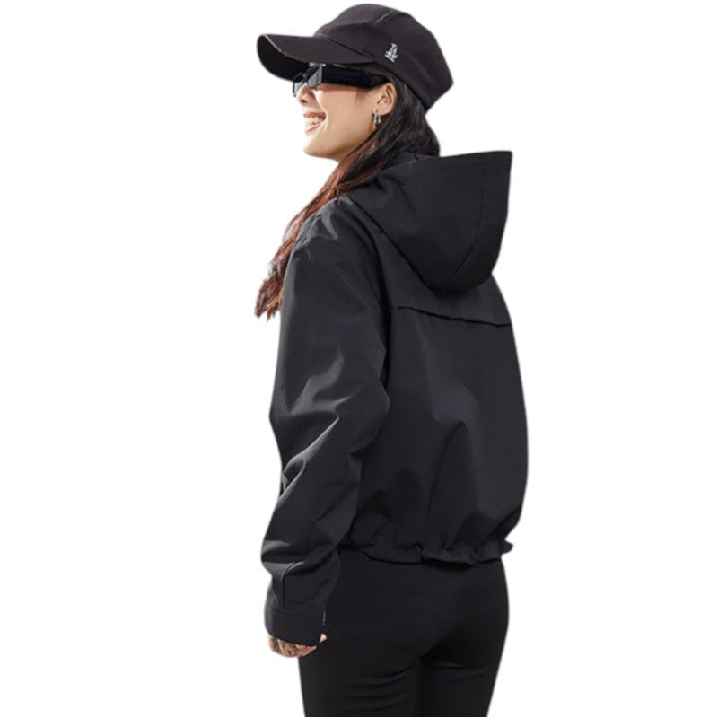 Women's Rain Jacket - Cropped Water-Repellent Shell - Adjustable Hem