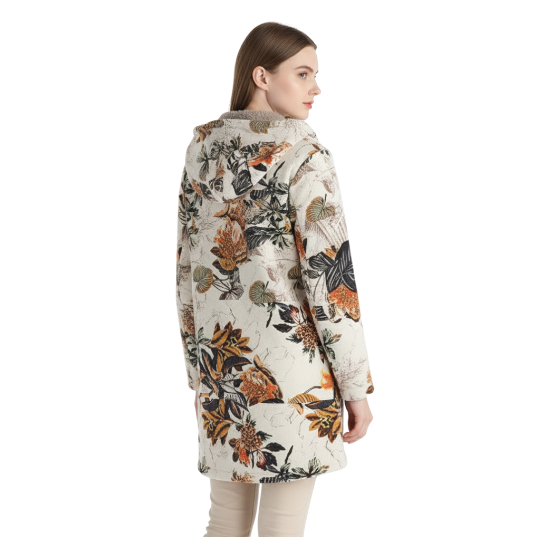 Women's Hooded Winter Jacket - Fleece Lined - Floral Print