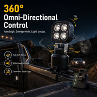Remote Control Spotlight for Truck - Magnetic LED Work Light - 360° Swivel