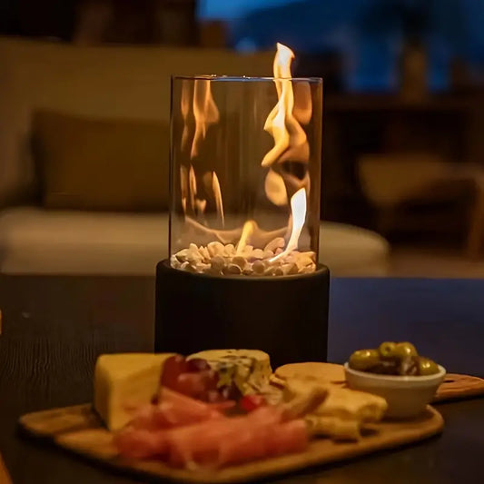 Round Table Top Fire Pit - Bio Ethanol Tabletop Fireplace - Indoor & Outdoor