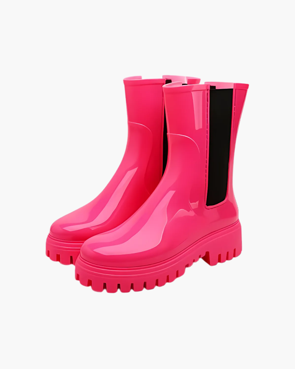 Women's Rubber Rain Boots - Chelsea Style Slip-On - Non-Slip Lug Sole