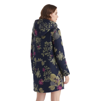 Women's Hooded Winter Jacket - Fleece Lined - Floral Print