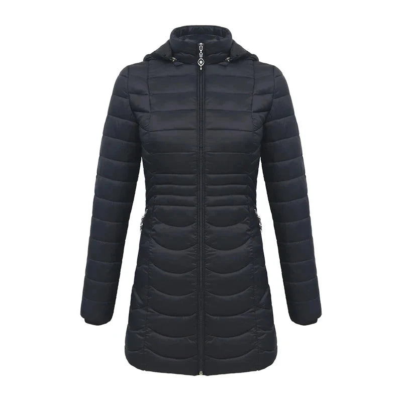 Women's Long Puffer Coat - Detachable Hood - Ultralight Quilted