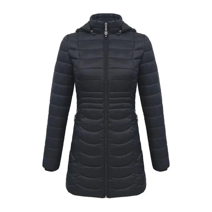 Women's Long Puffer Coat - Detachable Hood - Ultralight Quilted