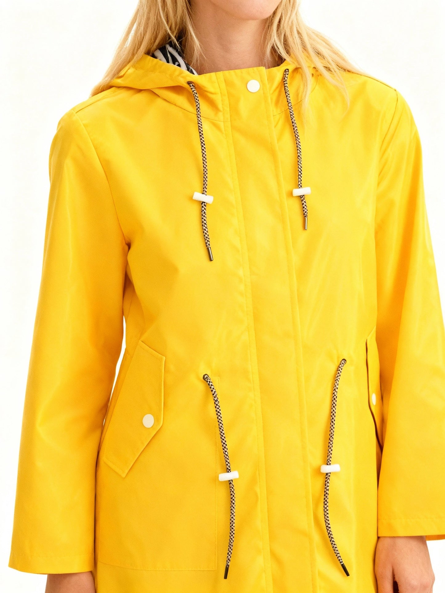 Women's Rain Jacket with Hood - Mid-Length Fishtail Hem - Water-Repellent