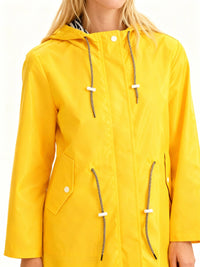 Women's Rain Jacket with Hood - Mid-Length Fishtail Hem - Water-Repellent