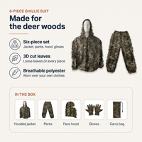 Ghillie Suit for Hunting - 6-Piece 3D Leafy Camo Set - Hood, Gloves & Bag