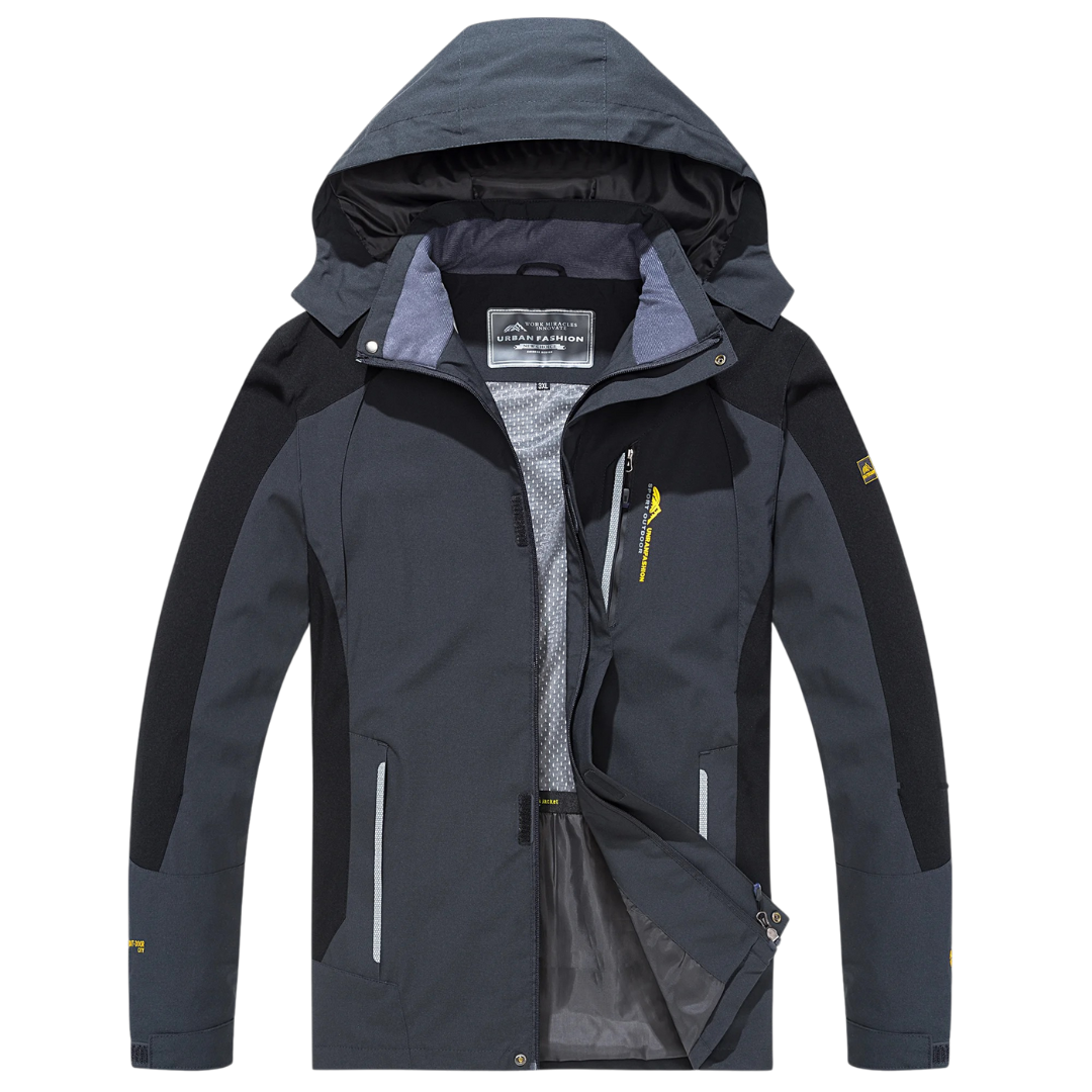 Men's Waterproof Rain Jacket - Windproof Shell - Removable Hood