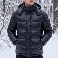 Puffer Jacket for Men - Removable Hood - Glossy Finish