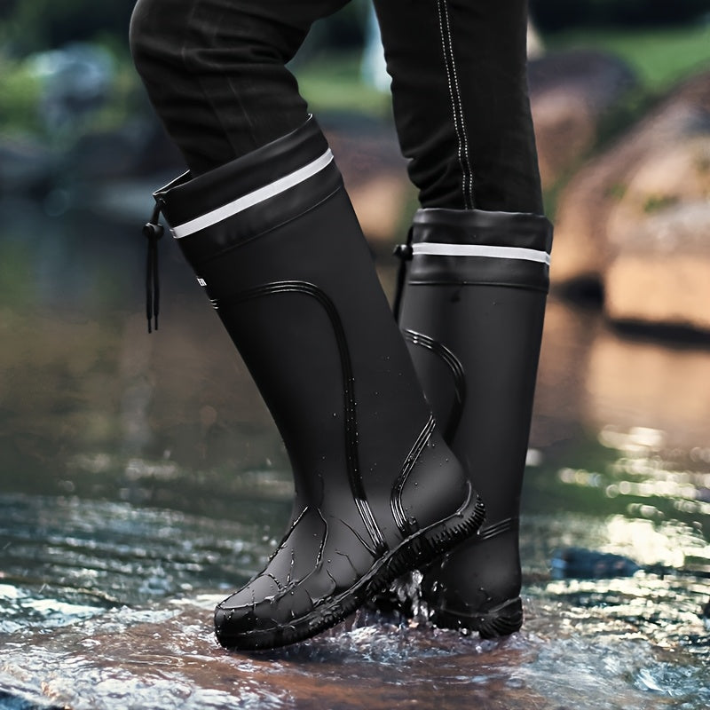 Waterproof Rubber Boots - Tall Drawstring Shaft - Reflective Trim