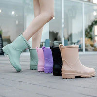 Women's Rubber Rain Boots - Waterproof Mid-Calf - Non-Slip