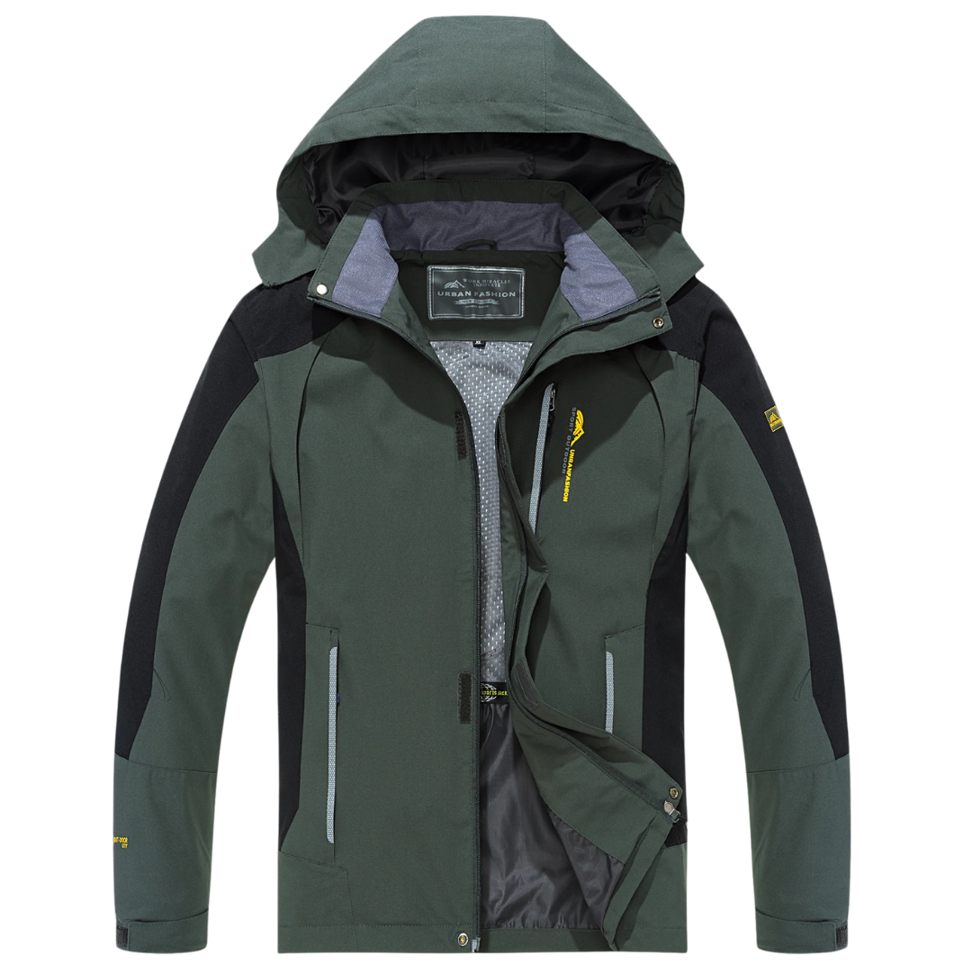 Men's Waterproof Rain Jacket - Windproof Shell - Removable Hood