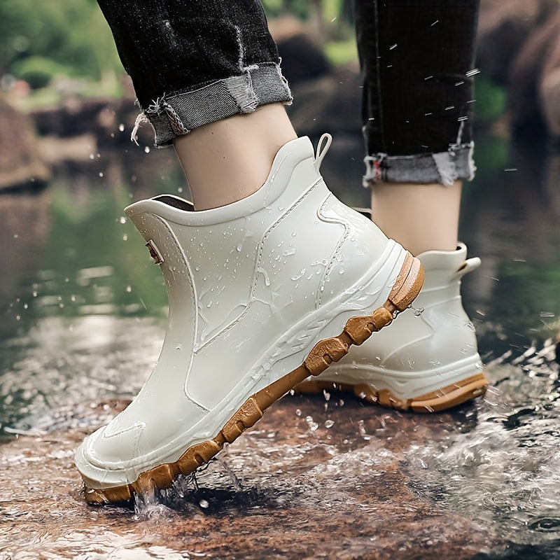 Ankle Rain Boots - Waterproof Slip-On Chelsea Boot - Non-Slip Lug Sole