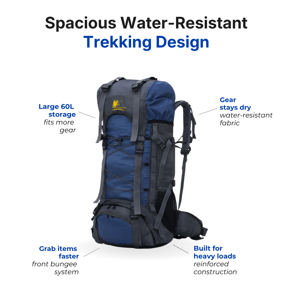 60L Hiking Backpack – Water-Resistant – Trekking