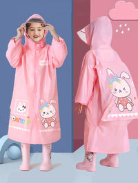 Kids Raincoat - Long Knee-Length Cut - Hood with Clear Visor