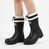 Women's Rain Boots - Waterproof Mid-Calf - Non-Slip Platform Sole