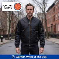 Bomber Jacket - Waterproof Quilted Flight Jacket - Men's Zip-Up