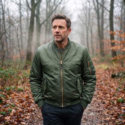 Bomber Jacket - Waterproof Quilted Flight Jacket - Men's Zip-Up
