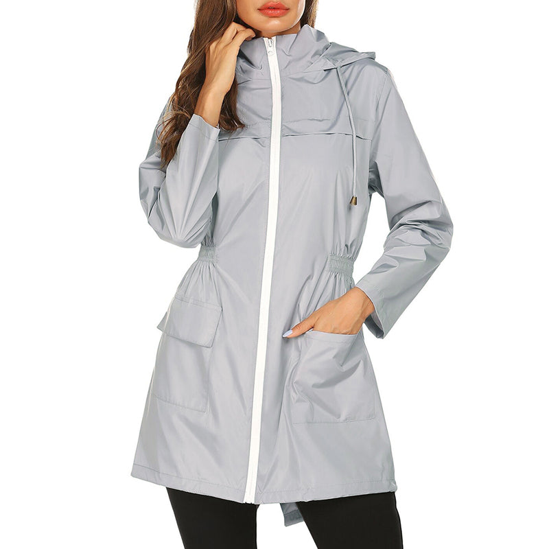 Women's Rain Jacket with Hood - Lightweight & Water-Repellent - Tailored Fit