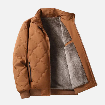 Men's Quilted Jacket - Plush Fleece Lining - Stand Collar