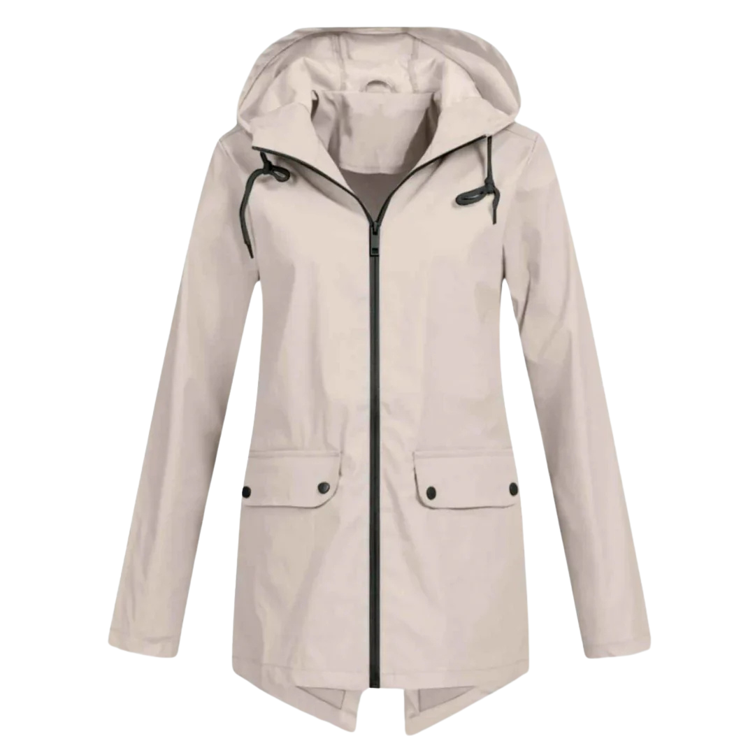 Women's Raincoat with Hood - Long Waterproof & Windproof - Lightweight