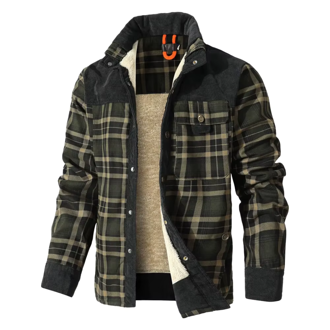 Flanelljacke Herren oliv kariert im Holzfäller-Look