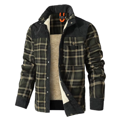 Flanelljacke Herren oliv kariert im Holzfäller-Look